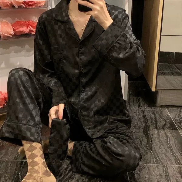 Jacquard black plaid suit