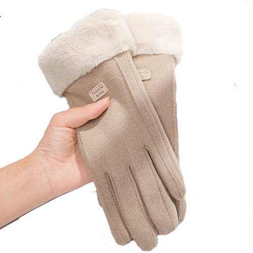 Autumn and winter gloves for women, thickened with velvet, warm and cute, women's cycling, cold protection, windproof, touch screen winter