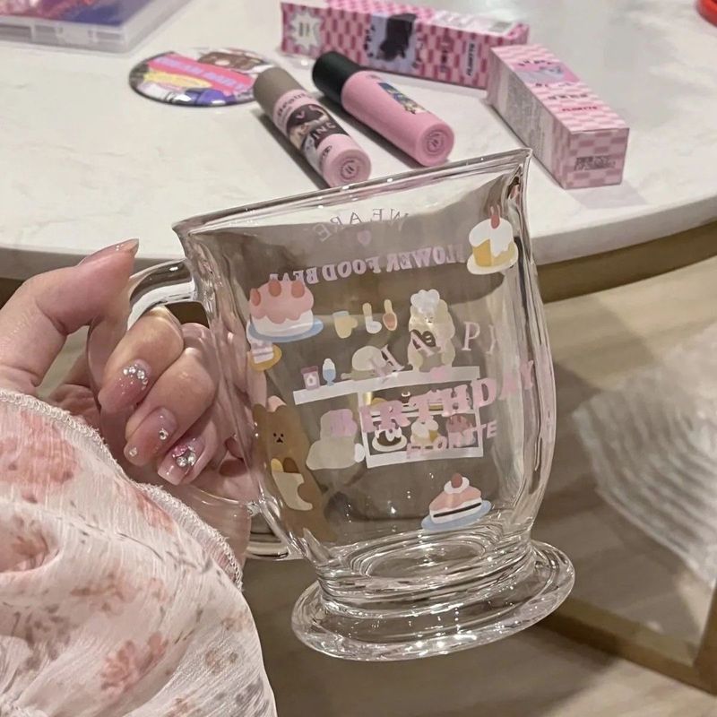 かわいいクマのケーキガラス、見栄えの良い火傷防止デザイン、漫画カップ、大容量のポータブルドリンクカップ|undefined