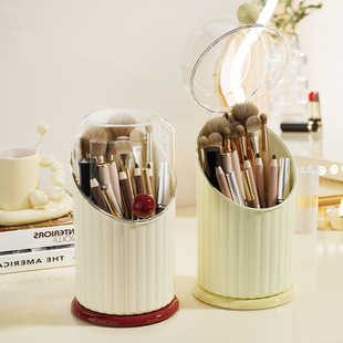 Desktop Makeup Brush Storage Barrel Rotating Transparent Dustproof Cosmetic Pen Storage Box Student Office Pen Storage