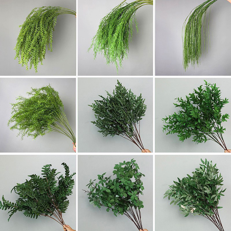 绿色系仿真绿植婚礼打底场景布置龙须草芦荀草森系仿真绿叶芦苇草