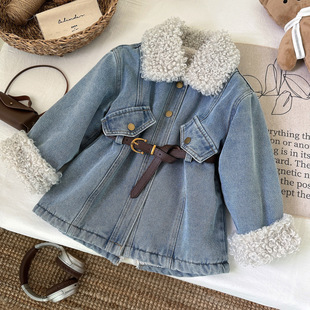 Children's Denim Dress New Winter Girls' Elegant Blue Long-Sleeved Denim Thickeneded Kidsren's Skirt Baby Jacket
