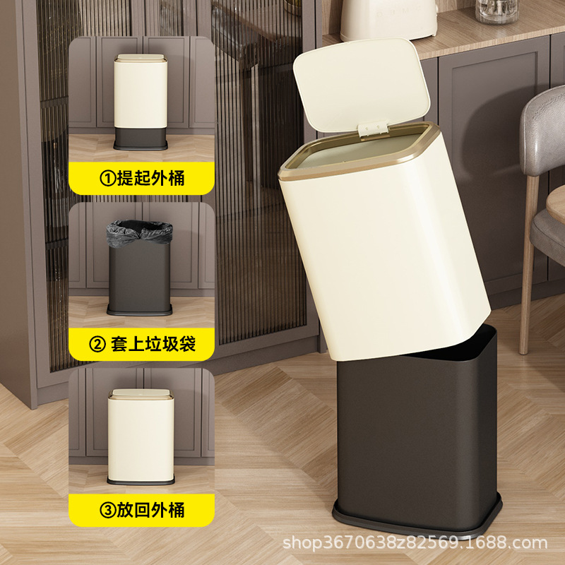 Acero inoxidable prensando la cubierta de la basura doméstica gran 15L cocina sala de estar hotel con cubierta nueva cesta sala de estar