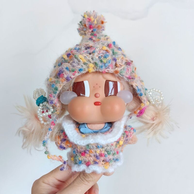Bubble Mart Crying Doll Style Vinyl Doll Clothes Handmade Crochet Set Colorful Sweater Gulu Gulu Beach Bubble Mart Crying Doll Style Vinyl Doll Clothes Handmade Crochet Set Colorful Sweater Gulu Gulu Beach