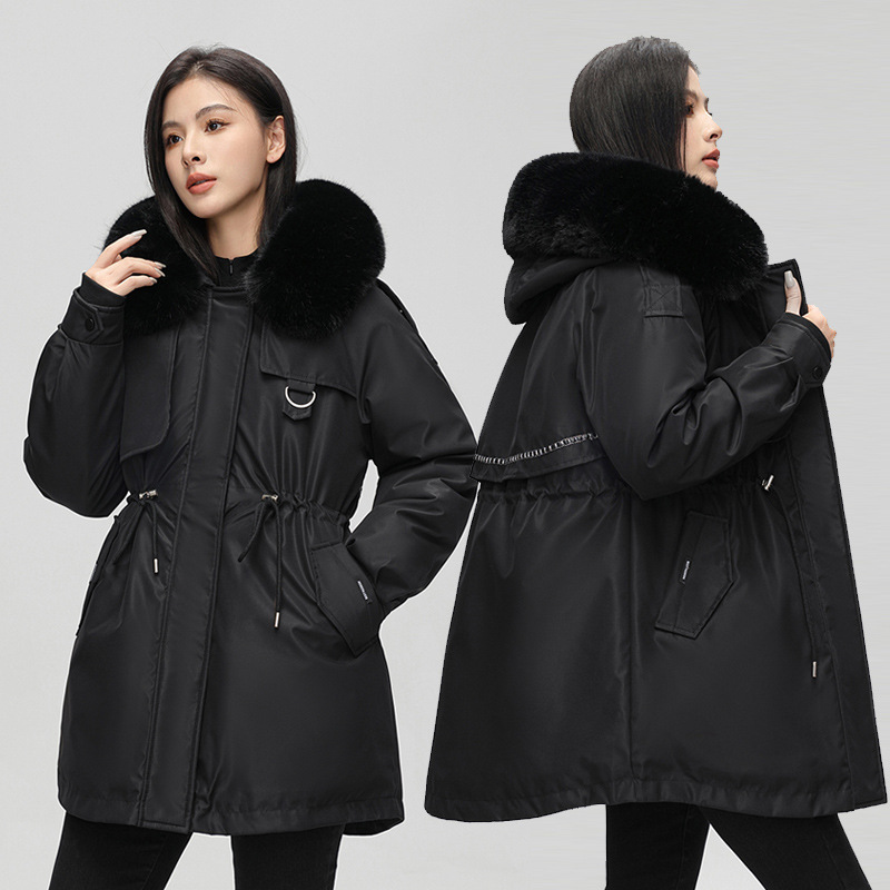 Paquete desmontable para mujeres de invierno de algodón grueso mediano y largo 2025 nuevo tipo de chaqueta de algodón de cintura