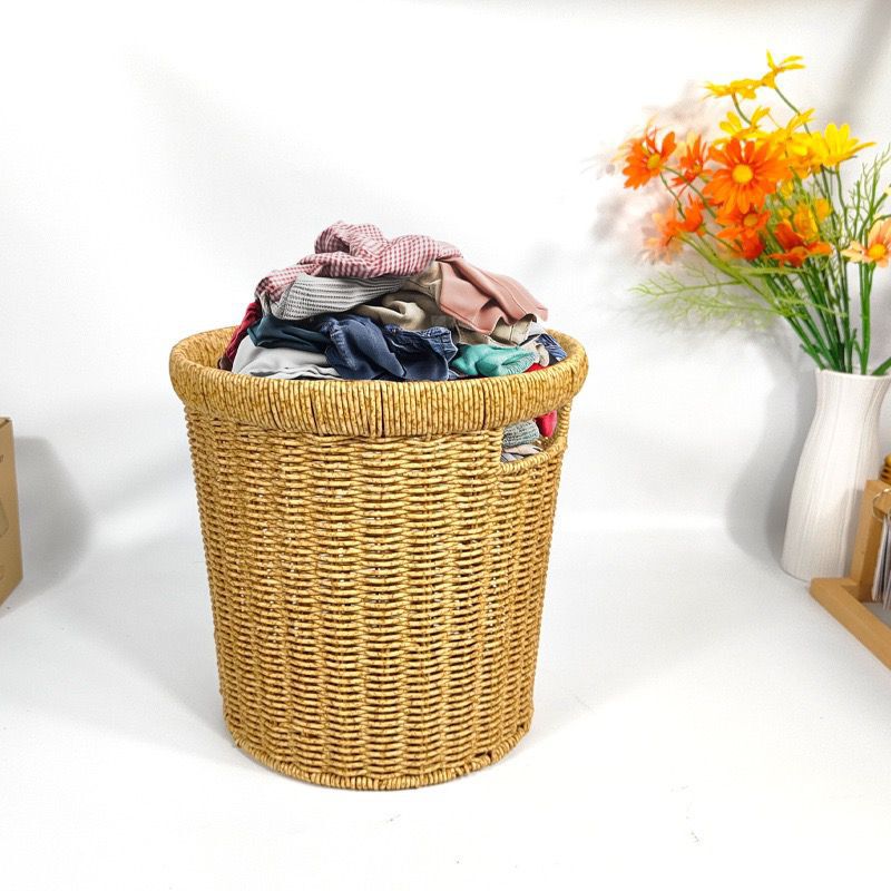 New Handmade Rattan Anti-Rust Iron Wire Reinforced Storage Basket Home Guest Room Trash Can Woven Basket Dirty Clothes Storage Blue