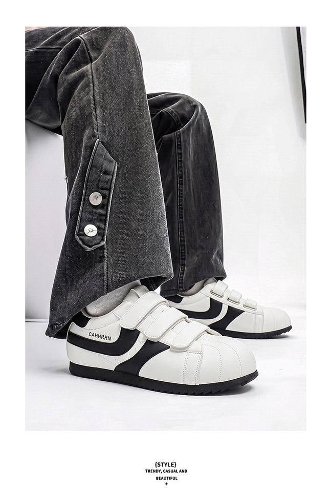 Giày sneaker nam mũi tròn khóa dán kiểu Đức huấn luyện, đế bằng gót thấp 1–3 cm, phối màu trơn — A2862 màu trắng, A2862 màu vàng, A2862 màu đen chi tiết 12