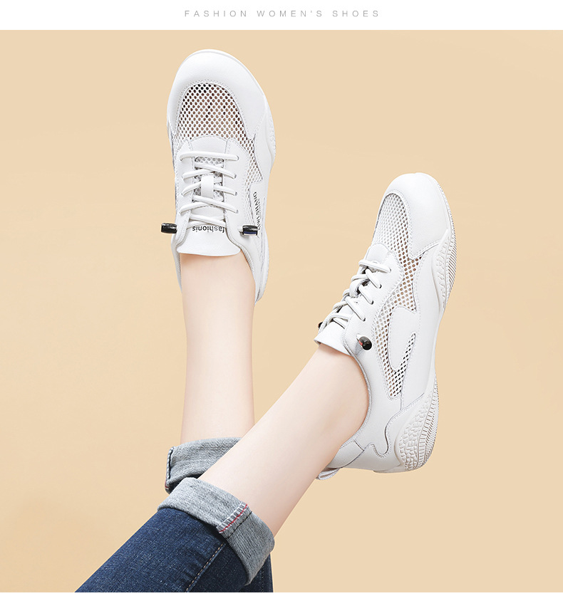 Giày sneaker nữ da thật trắng đế mỏng lưới thoáng khí mùa hè 2025 — Màu be L58109KAY, TrắngL58109KAY chi tiết 10