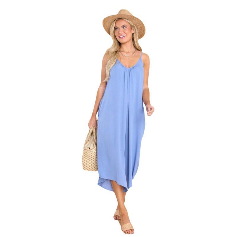 Transfronterizo 2023 ropa de mujer europea y americana verano nuevo color puro estilo de casa pastoral suelta color sólido pierna ancha mono 6022