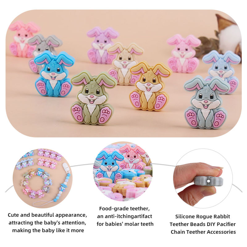 Suministros para bebés silicona conejo mordedor cuentas a granel mordedor cuentas DIY bebé molar pezón cadena pequeños accesorios