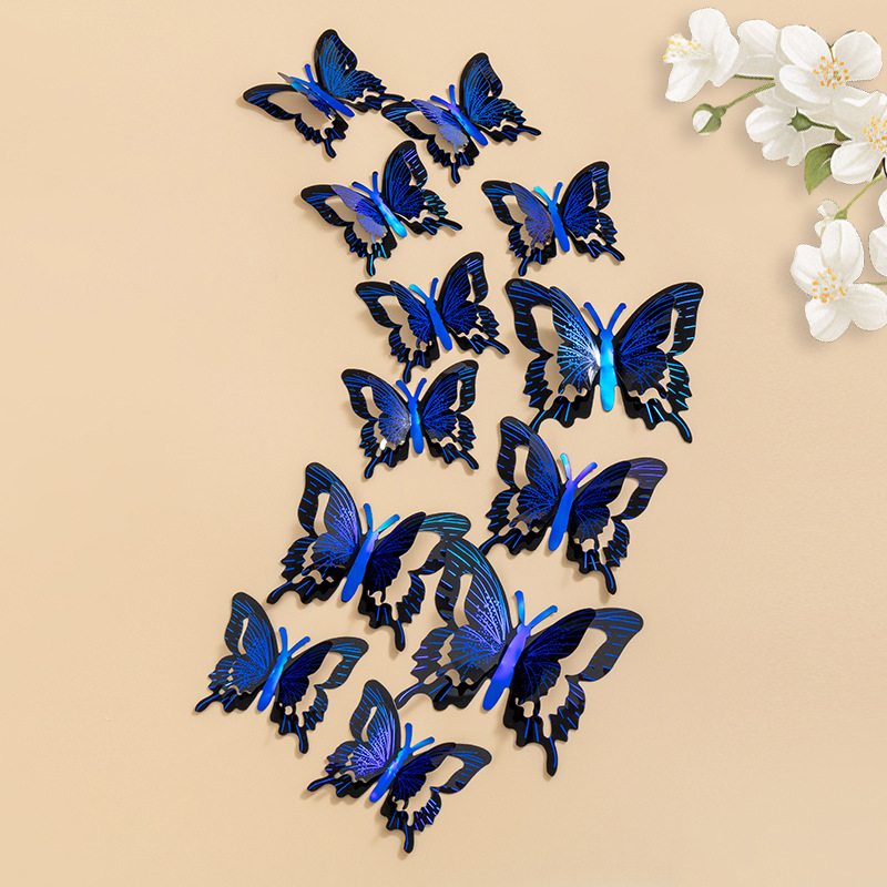 Simulación tridimensional 3D color bronceado mariposa decoración de pared sentido avanzado diseño de fiesta de boda accesorios de pegatina de pared de PVC