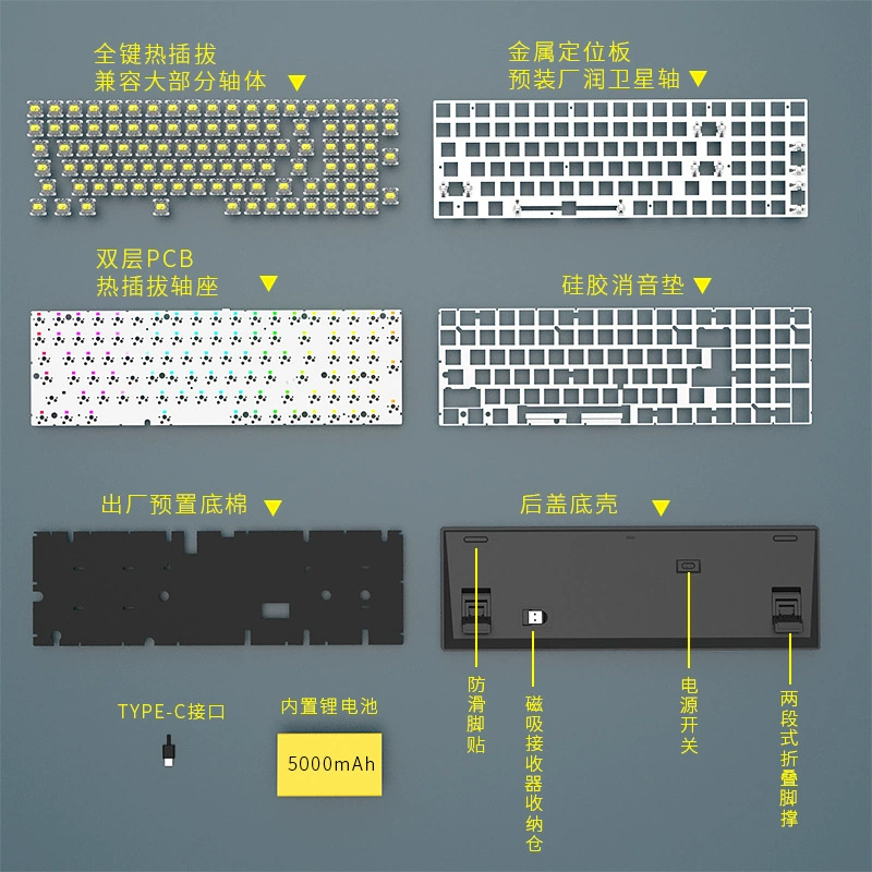 Osai DK100 Механическая клавиатура RGB Cherry Cherry Axis Green Black Tea 2.4G Беспроводная проводная Bluetooth Три модели DIY