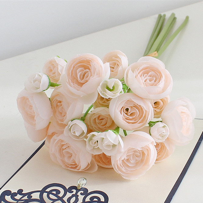 6 pcs flejes artificiales pequeños capullos de té de camelia flor artificial que sostiene la flor artificial ramo de flores decoración flor decorativa boda de la boda