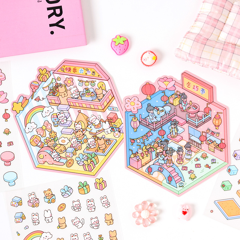 Yuezhen Hot Festival Pegatinas creativas Pegatinas de paisajismo Pegatinas transfronterizas Pegatinas de escena en miniatura Pegatinas 3D