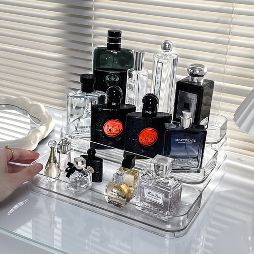 Desktop perfume storage rack dressing table cosmetics storage box acrylic light luxury ins transparent ladder display rack