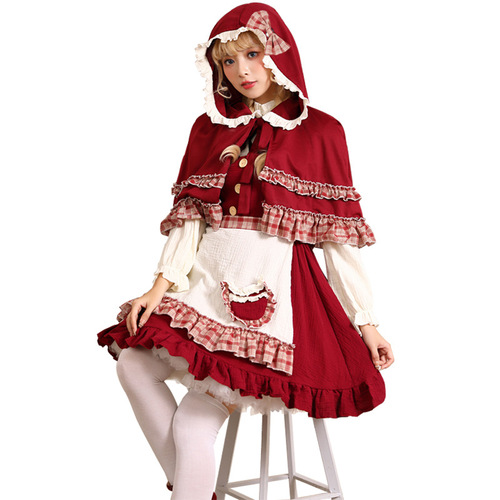 Halloween Little Red Riding Hood Costume June 1st Stage Play Performance Lolita Soft Girl Style Lace Little Red Riding Hood Clothes