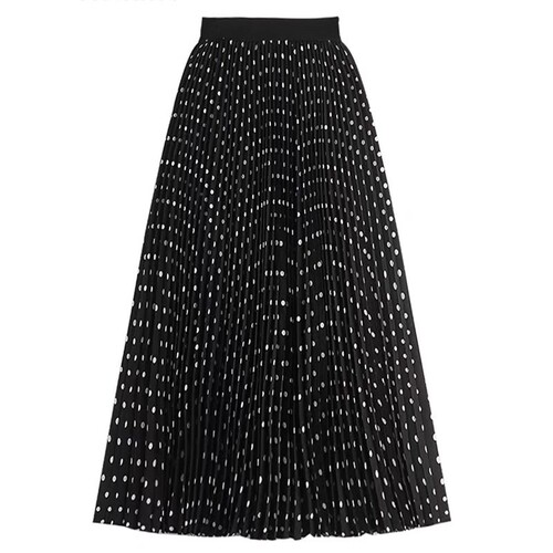 Multicolor Summer Korean Snow Silk Fashion High-Waist Slimming Pleated Polka Dot Medium-Length Skirt for Women