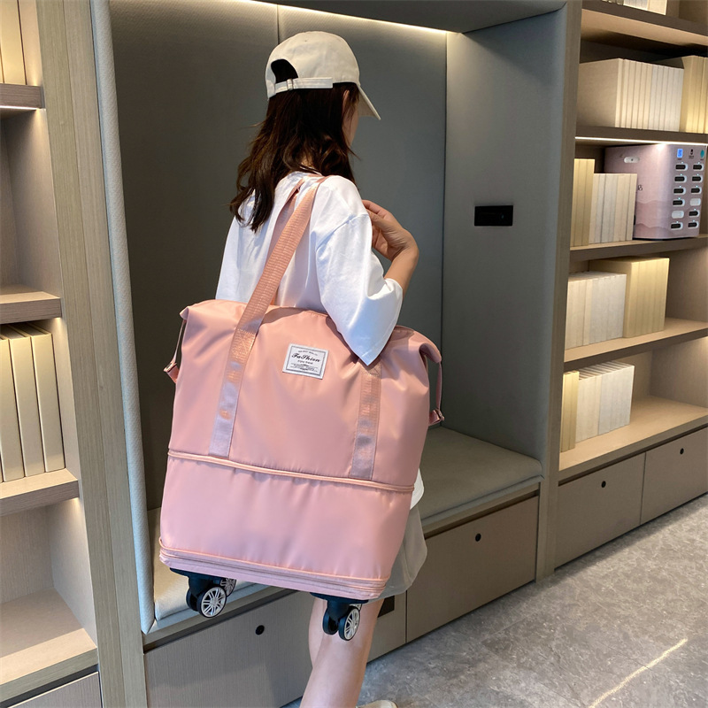 旅行用バッグは、トロリーの万能ホイール付き荷物バッグに取り付けることができ、大容量の収納バッグ、折りたたみ式軽量ヨガフィットネスバッグです。|undefined