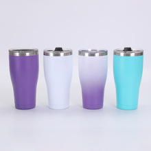 定制亚马逊20/30oz不锈钢汽车杯带盖渐变保温杯大容量塑腰冰霸杯