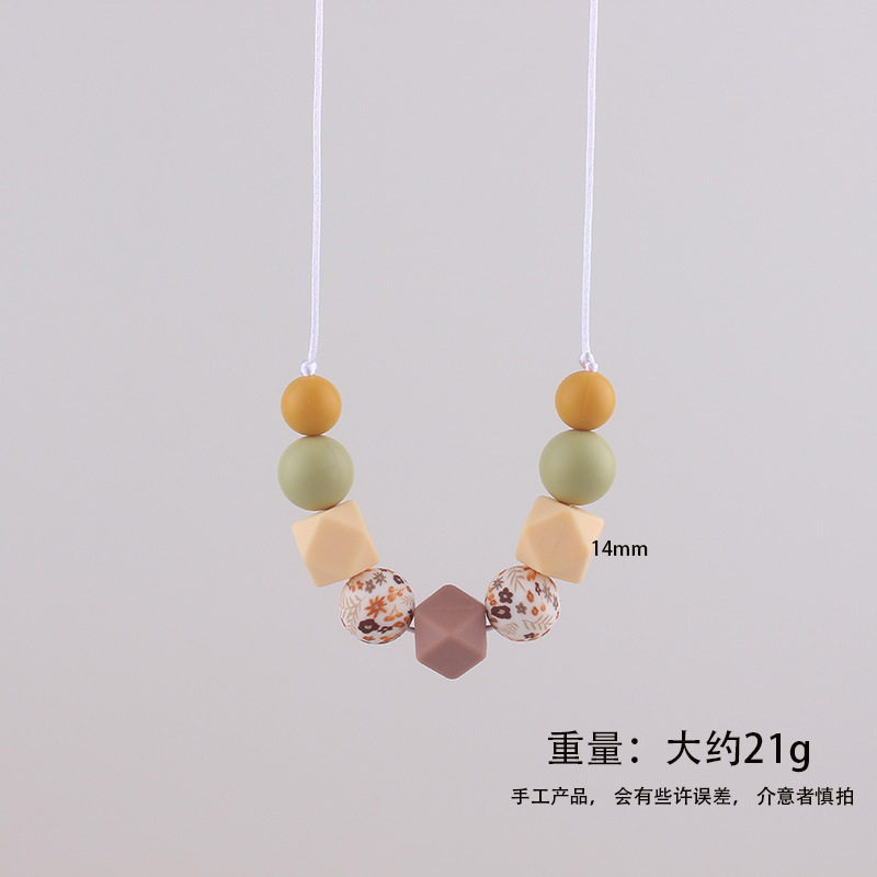 Ins Collar de mordedor para madres y bebés Juguete para bebés Collar de cuentas de silicona por transferencia de agua Collar de madre