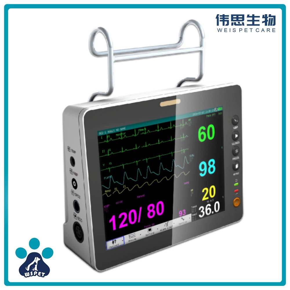 Ветеринарный монитор Weisi Biotech-Veterinary Monitor-UN8000AV можно установить в анестезиологическом аппарате и повесить в клетке для животных, подходит для отправки на консультацию.