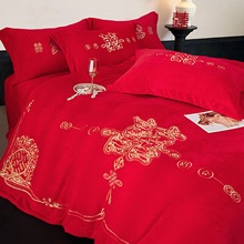 牛奶绒四件套多件套婚庆刺绣结婚高克重加厚秋冬保暖床上用品批发
