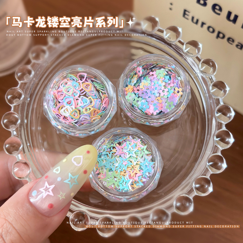 Macaron Hollow Five-Pointed Star Nail Art Sequins Mixed Pack Ins Ultra-Thin Heart-Shaped Five-Petal Flower Nail Stickers Macaron Hollow Five-Pointed Star Nail Art Sequins Mixed Pack Ins Ultra-Thin Heart-Shaped Five-Petal Flower Nail Stickers