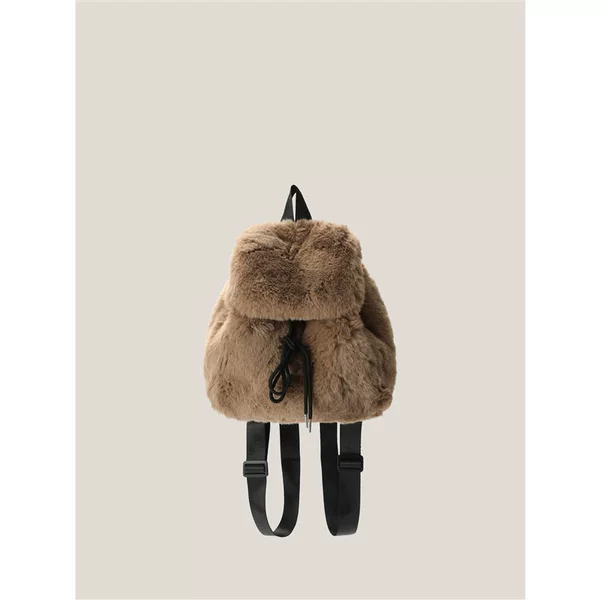 Winter plush bag women's shoulder fur bag fluffy contrast color backpack cute ins Korean 2024 new fashion