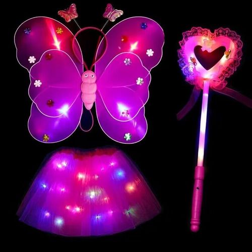 Children's angel glowing butterfly wings back decoration toy little girl magic wand performance fairy princess pink dress