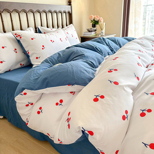 Pastoral style washed cotton and linen four-piece set A double-layer yarn bed sheet quilt cover 3 3-piece set student dormitory bedding wholesale