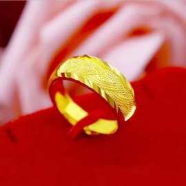高仿正品镀金麻纹戒指男女款霸气时尚个性黄金色指环可调节送礼