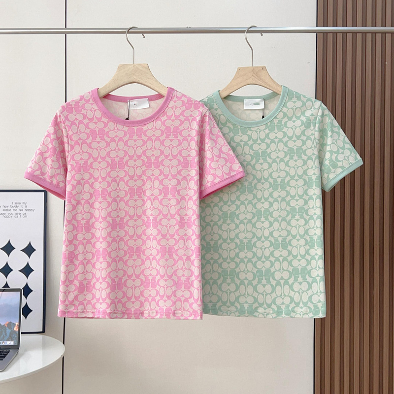 Koujia Collaboration Full-Print Pink and Green Monogram T-Shirt 2026S Pure Cotton Round Neck Slim Fit Fashionable Versatile Short-Sleeve Women's Top Koujia Collaboration Full-Print Pink and Green Monogram T-Shirt 2026S Pure Cotton Round Neck Slim Fit Fashionable Versatile Short-Sleeve Women's Top