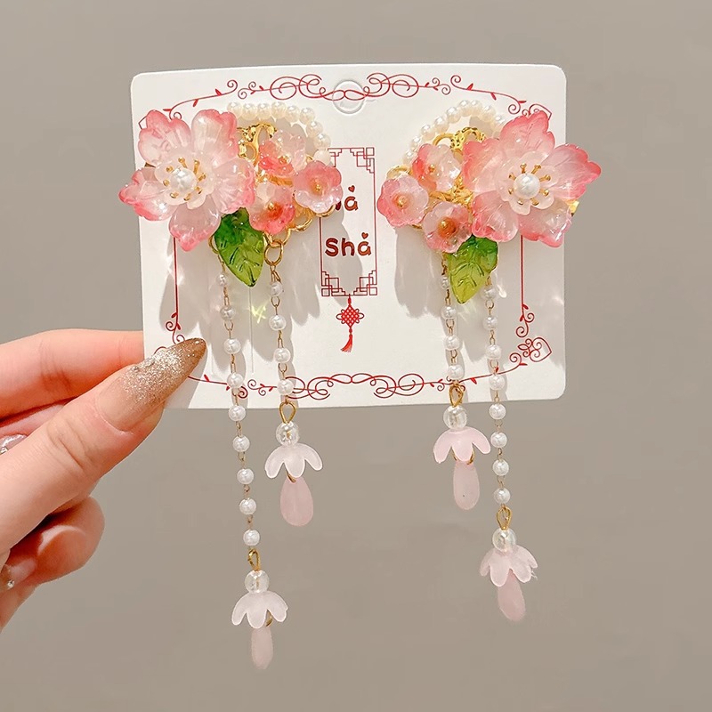 Niños flores de perlas para el cabello de mujeres estilo antiguo estilo Han toque de cabello de niña super inmortal estilo nacional tarjeta de cabello de niña pequeña para el cabello de clips