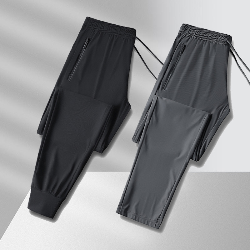 Ice Silk Pants Men's Summer Thin Men's Casual Pants Breathable Leg Loose High Elastic Quick-drying Youth Sports Pants