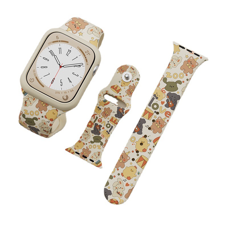 Aplicable Apple S10 reloj iwatch9 correa impresión en color silicona applewatch8 dibujos animados S9 nicho S8/S7