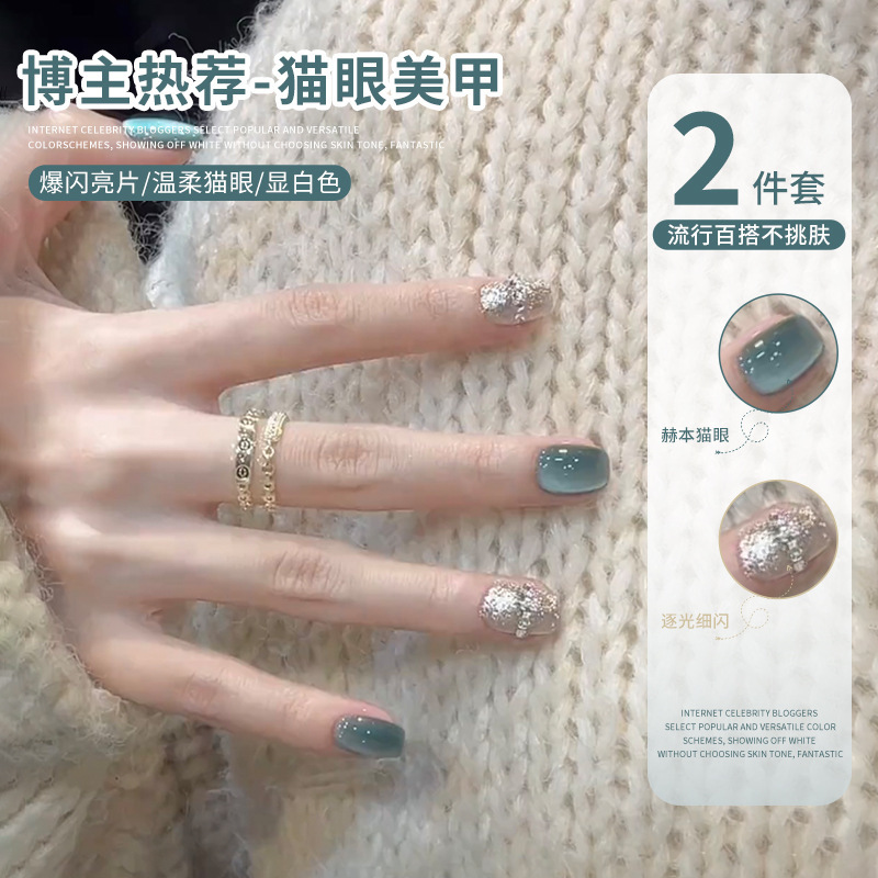 Nail art net red ink blue green porcelain white cat's eye nail polish glue flash sequins nail art shop special suit wholesale