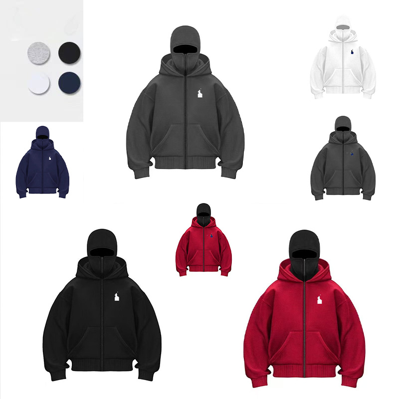 秋季男士拉链小马刺绣开衫蒙面双帽卫衣休闲时尚百搭长袖潮流加绒