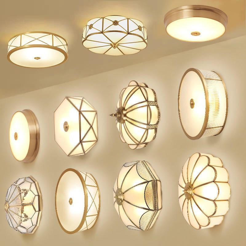 All copper American simple led ceiling lamp modern study master bedroom round home ceiling lamp European restaurant lamp