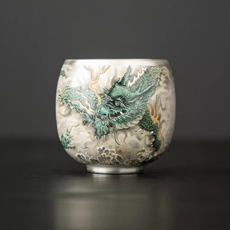 999 sterling silver master cup tea cup gift box silver Chinese personal special ceramic kung fu tea silver cup