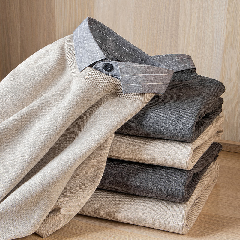 Shirt Sweater Men's Autumn and Winter Fake Two-piece Knitwear Business Casual Lining Warm Top Base Shirt Line
