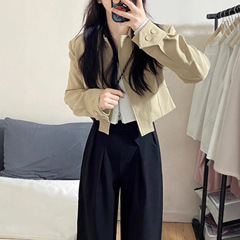 秋季2025新款英伦风感贵气马术服小个子上衣卡其色短款外套女