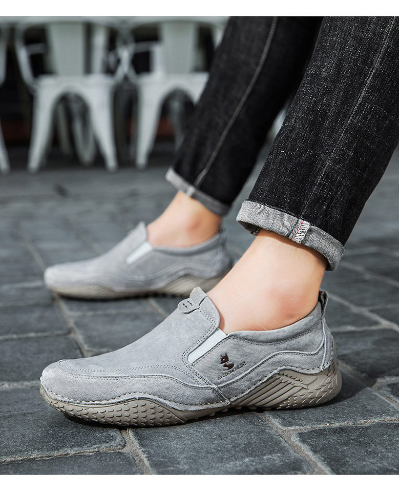 Giày nam cổ thấp kiểu Martin da thật size lớn, đế bằng, dây thun — D2085 màu kaki, D2085 màu xám chi tiết 18