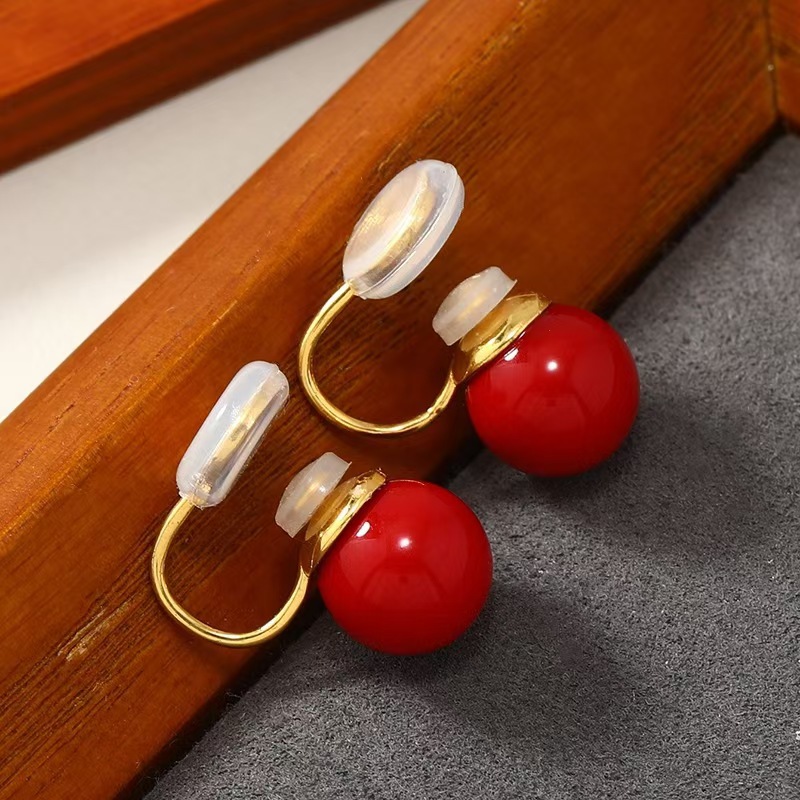 New Wine Red Style Non-Perforated Mosquito-Repellent Incense Plate Earrings Women's All-Match Popular Simple Imitation Pearl Ear Cuff detail image 16