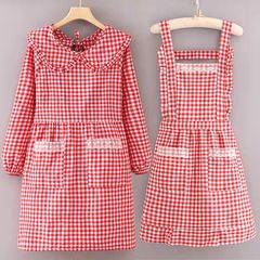 Stylish Women's Home Kitchen Ventilated Cooking Apron with Long Sleeve, Korean Version, Frilly Waistband, Fashionable Baby Collar Workwear Cover-up
