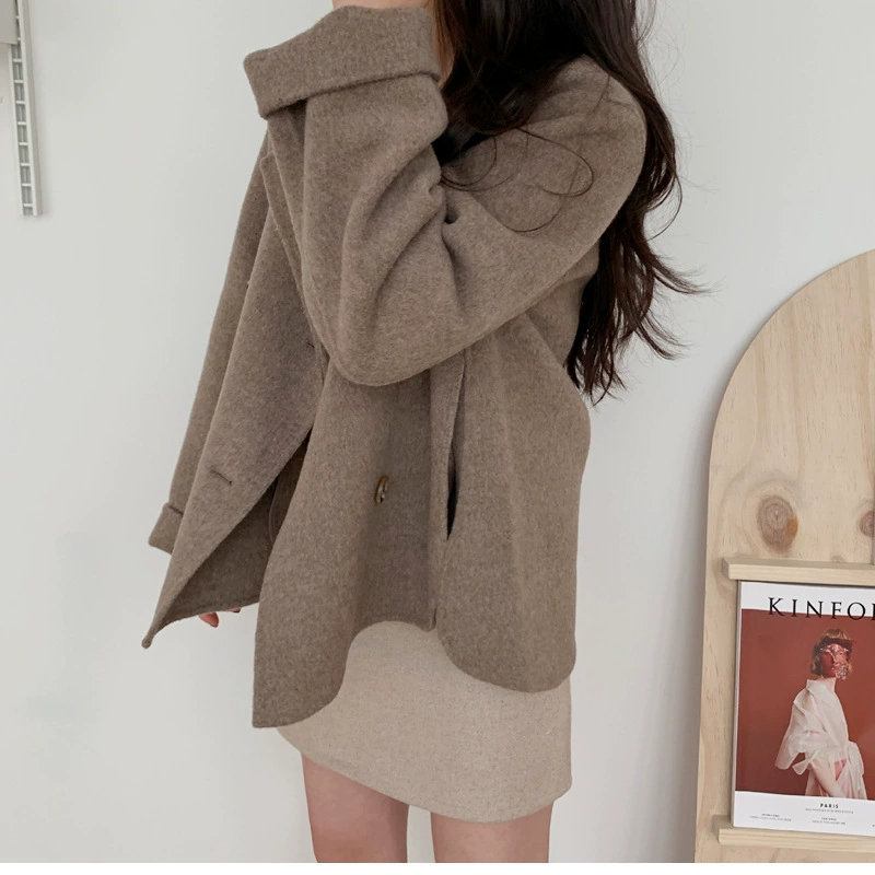 Демисезонное женское шерстяное пальто, курсовская oversize свободный крой, ретро длинный рукав