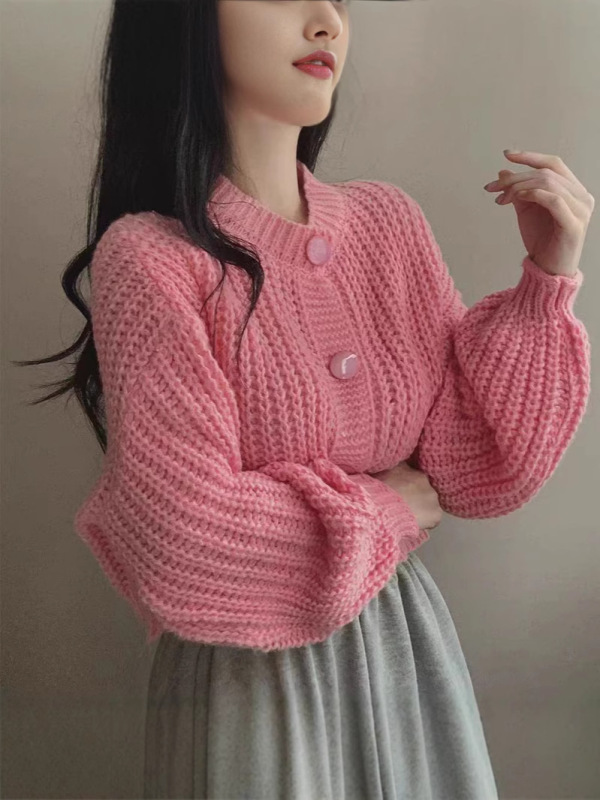 ルーズセータージャケット婦人服 2025 新しいショートレイジースタイルレトロヘビーニットカーディガントップ秋と冬|undefined