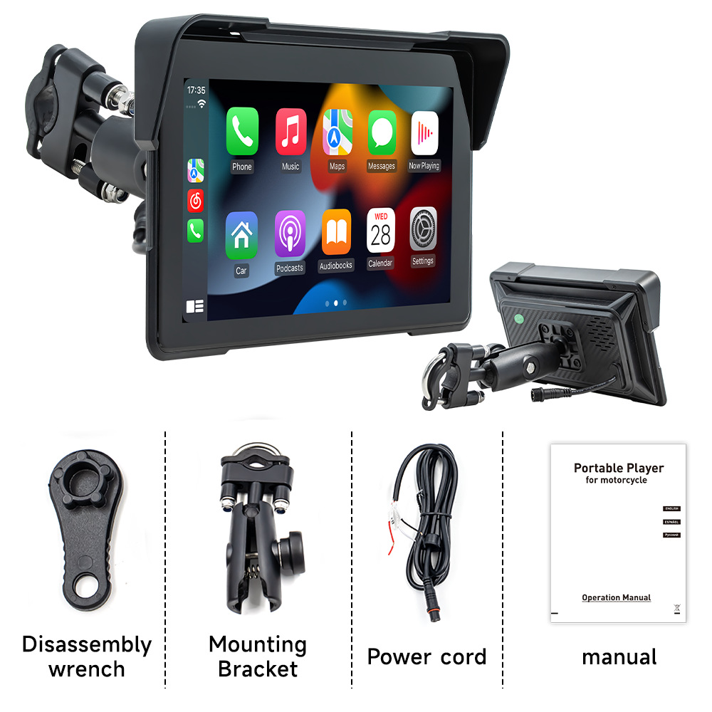 Motocicleta de 7 pulgadas carplay pantalla portátil de calidad de vida a prueba de agua Bluetooth MP5 pantalla de control central del vehículo