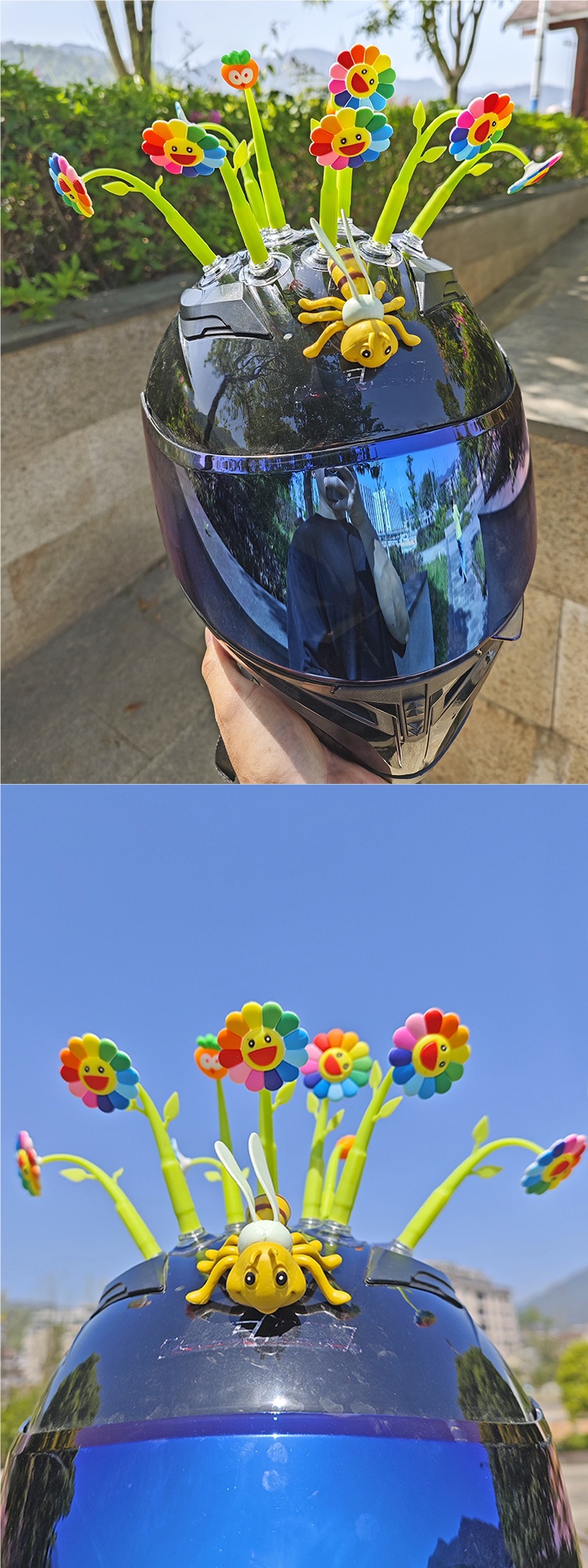 Helmet Suction Cup Swinging Sunflower Decoration Electric Vehicle Motorcycle Helmet Universal Funny Tiktok Glass Radish