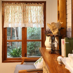 Orange Little Wild Flower Half Curtain American Style Door Curtain Wearing Rod Curtain Cabinet Curtain Dust Curtain Coffee Curtain Semi-Shading