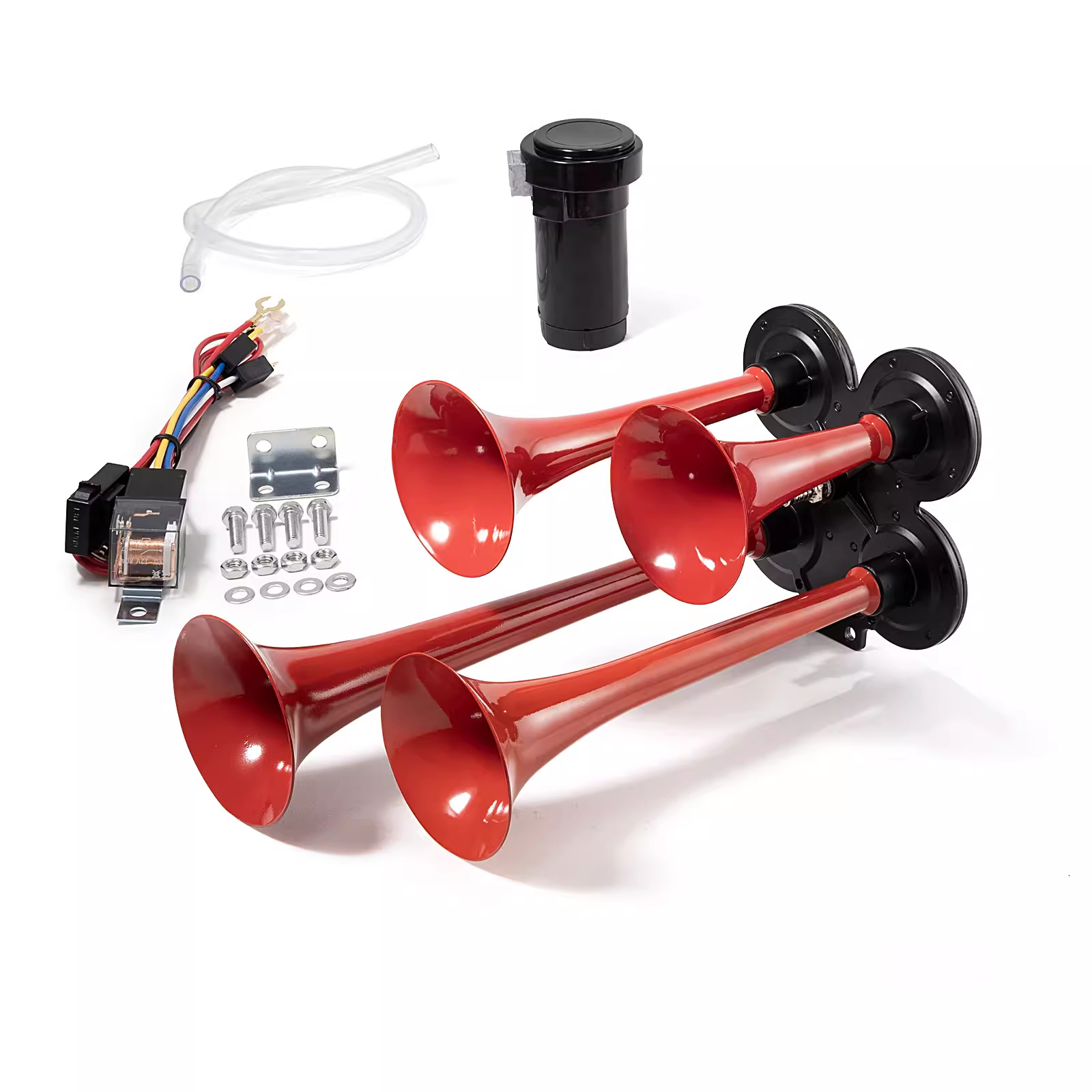 法宾电气喇叭12v超响汽笛汽车喇叭金属四管24v货车改装气喇叭防水